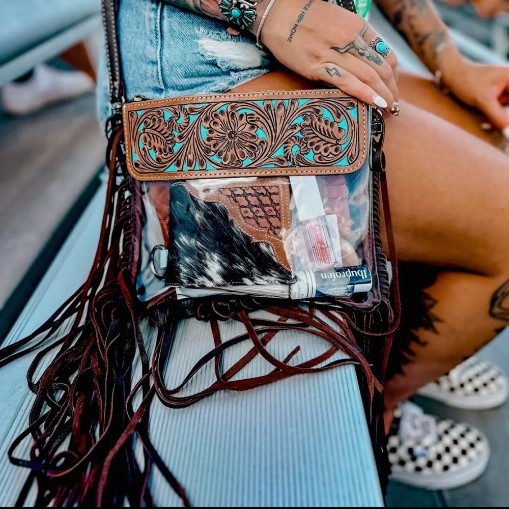 Hand Tooled Clear Crossbody Purse